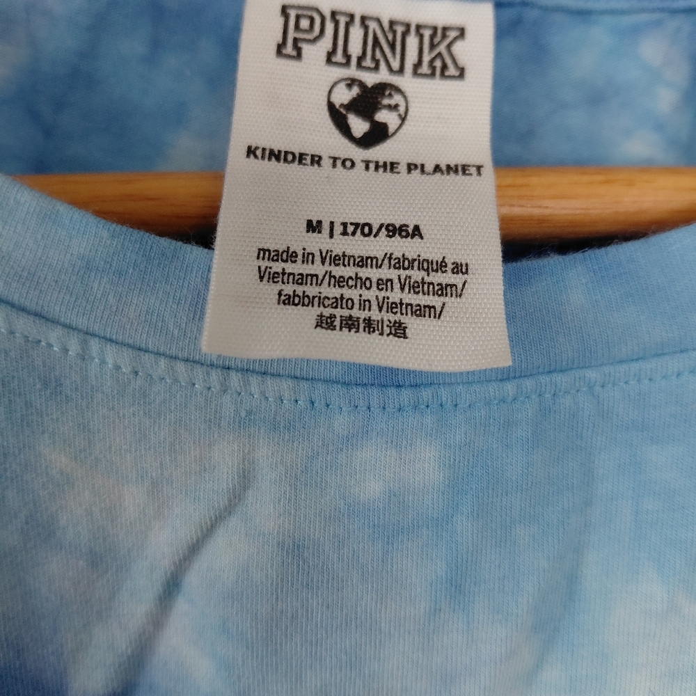 PINK Blue Tie-Dye Ruched Dress Casual Spring Summer - Picture 3 of 5